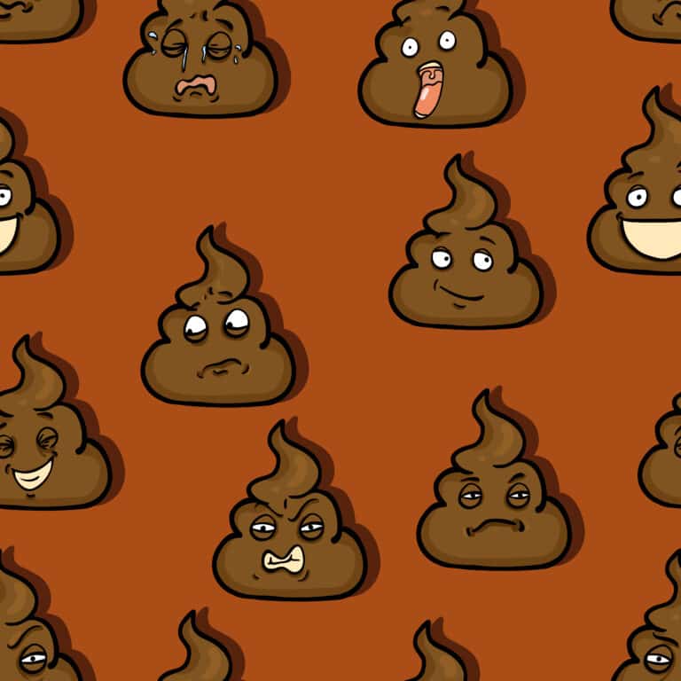 Verschiedene emotionale Cartoon-Poop-Emojis auf orangefarbenem Hintergrund.
